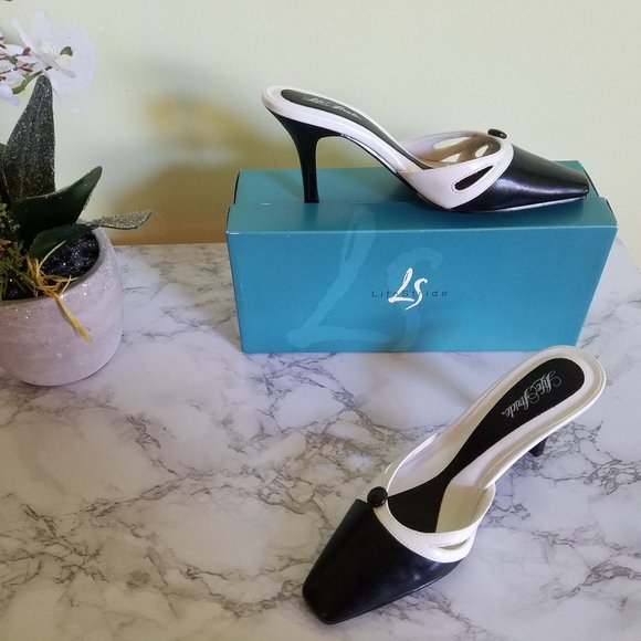 Life Stride Black & White Slide Open Back heels - Picture 1 of 5